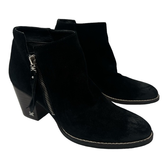 Sam Edelman Women’s Suede Macon Side Zip Ankle Boot Bootie Heeled Black Size 8 - Picture 4 of 11